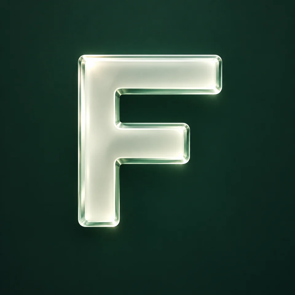 Letra F de vidrio, la marca de Forja Labs